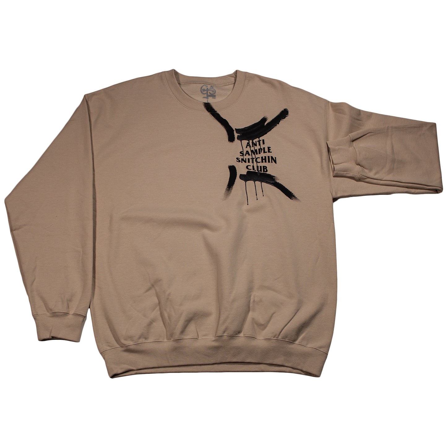 Anti Sample Snitchin Club One Of One Hand Painted Crewneck Sweater (Sand/Black/Black Paint)
