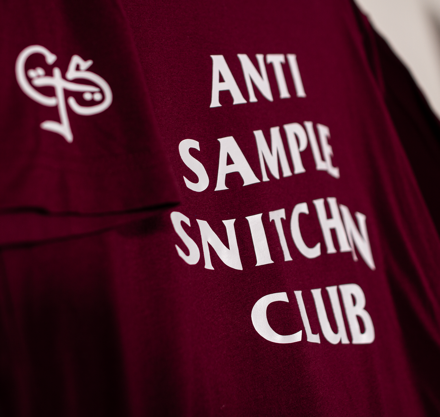Anti Sample Snitchin Club T-Shirt (Maroon/White)