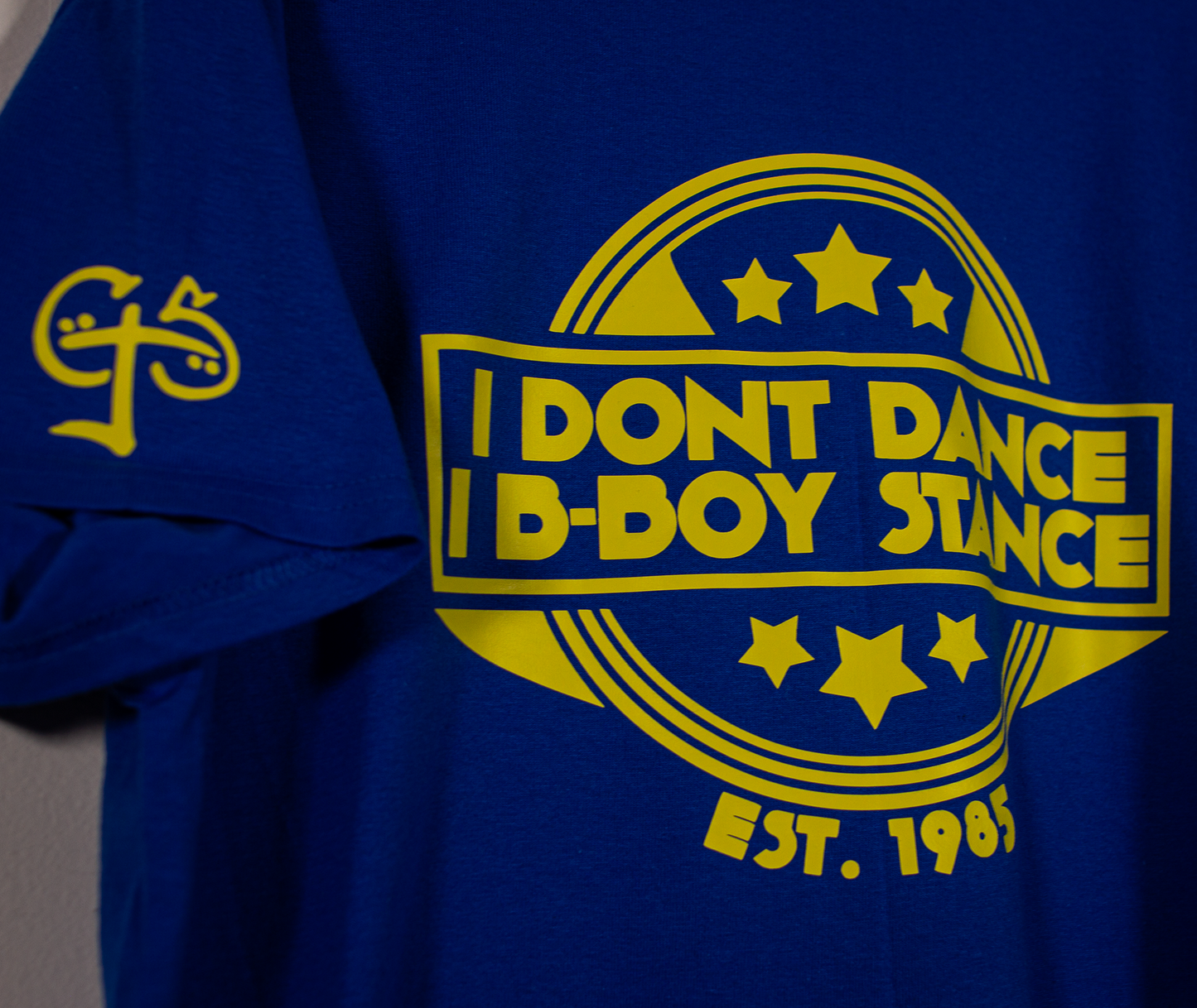 I Don't Dance I B-Boy Stance T-Shirt (Royal Blue/Yellow)